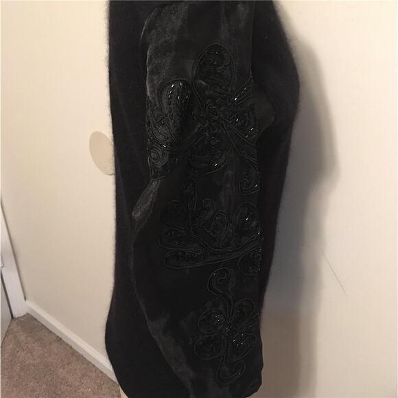 Vintage 1990's I.B. DIFFUSION Black Bead Embellished Sheer Sleeve Sweater L - Picture 5 of 10